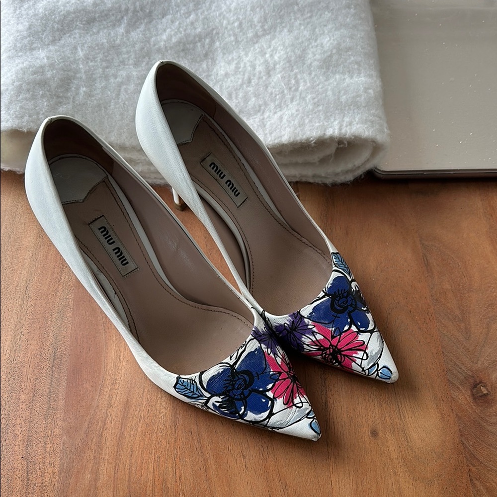 Miu Miu Floral White Heels